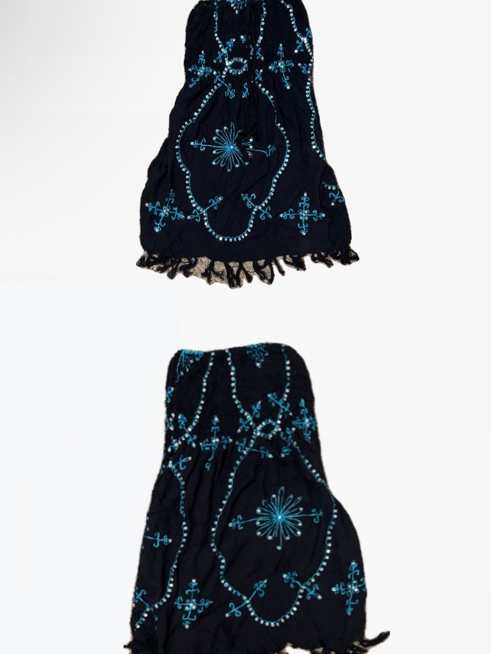 Black Strapless Dress with Turquoise Embroidery